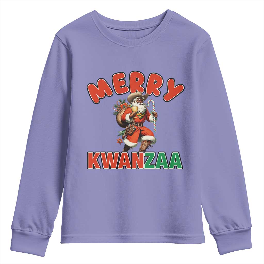 Merry Kwanzaa Cowboy Black Santa Youth Sweatshirt African American Christmas Gift TS12 Violet Print Your Wear