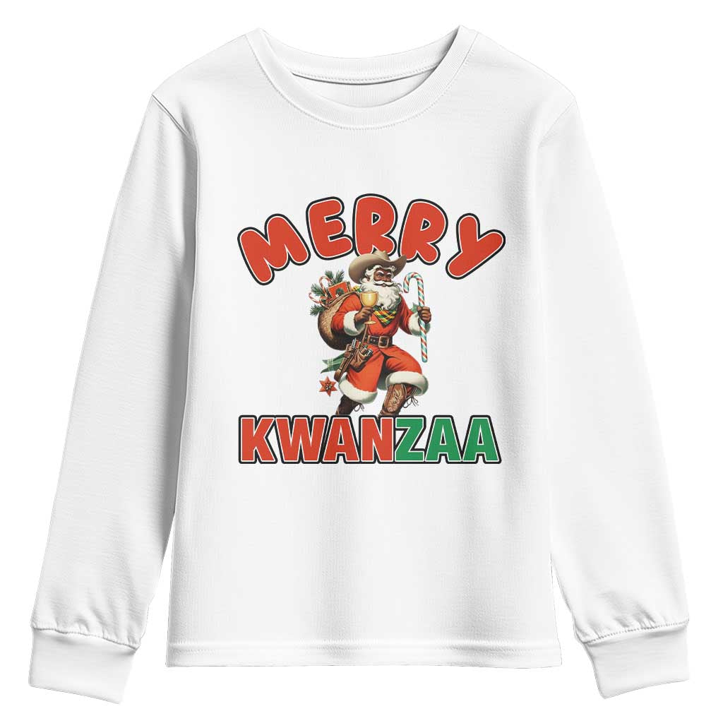 Merry Kwanzaa Cowboy Black Santa Youth Sweatshirt African American Christmas Gift TS12 White Print Your Wear