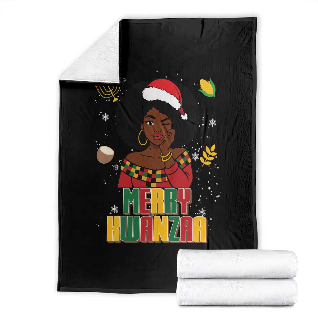 Merry Kwanzaa African American Girl Santa Hat Throw Blanket Christmas Gift TS12 Black Print Your Wear
