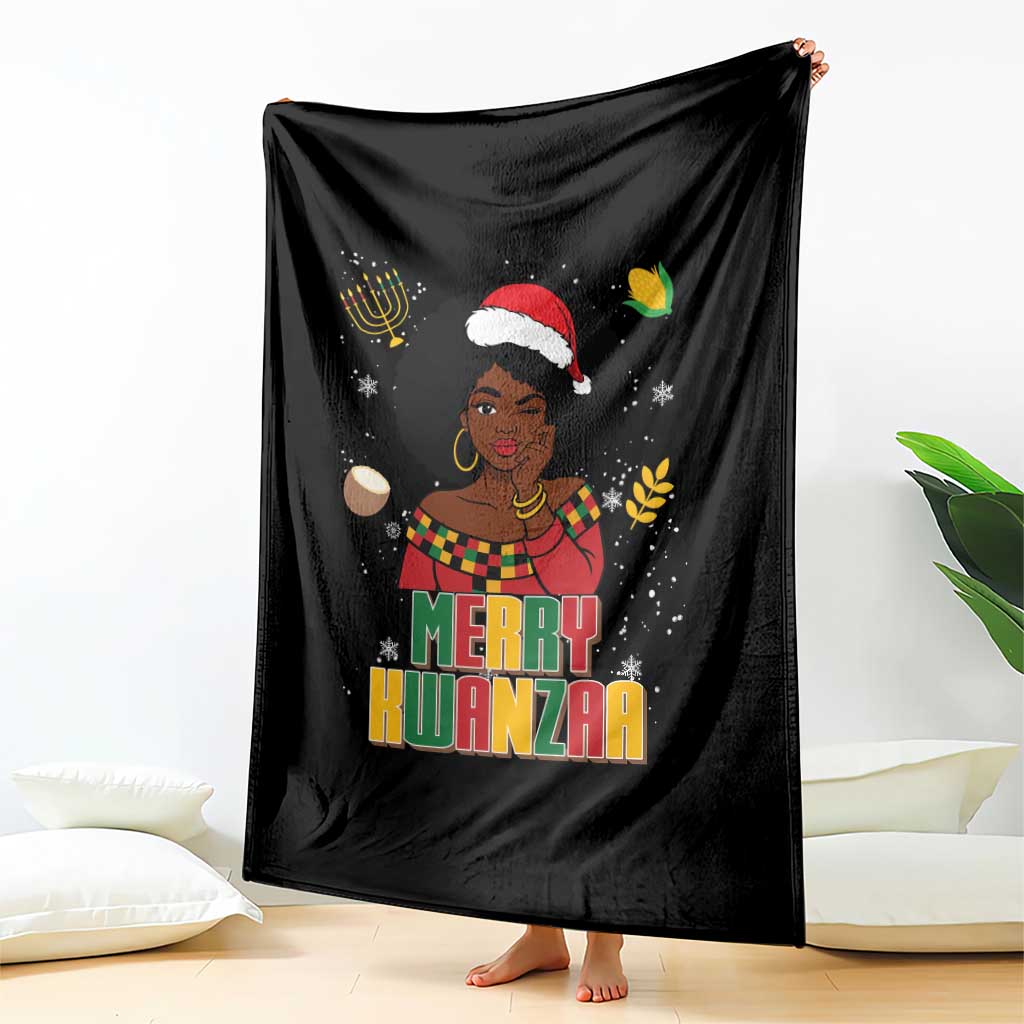 Merry Kwanzaa African American Girl Santa Hat Throw Blanket Christmas Gift TS12 Print Your Wear