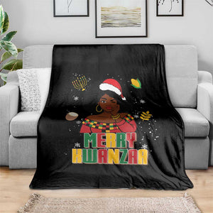 Merry Kwanzaa African American Girl Santa Hat Throw Blanket Christmas Gift TS12 Print Your Wear