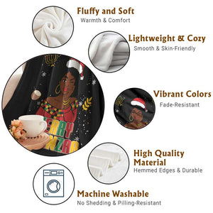 Merry Kwanzaa African American Girl Santa Hat Throw Blanket Christmas Gift TS12 Print Your Wear