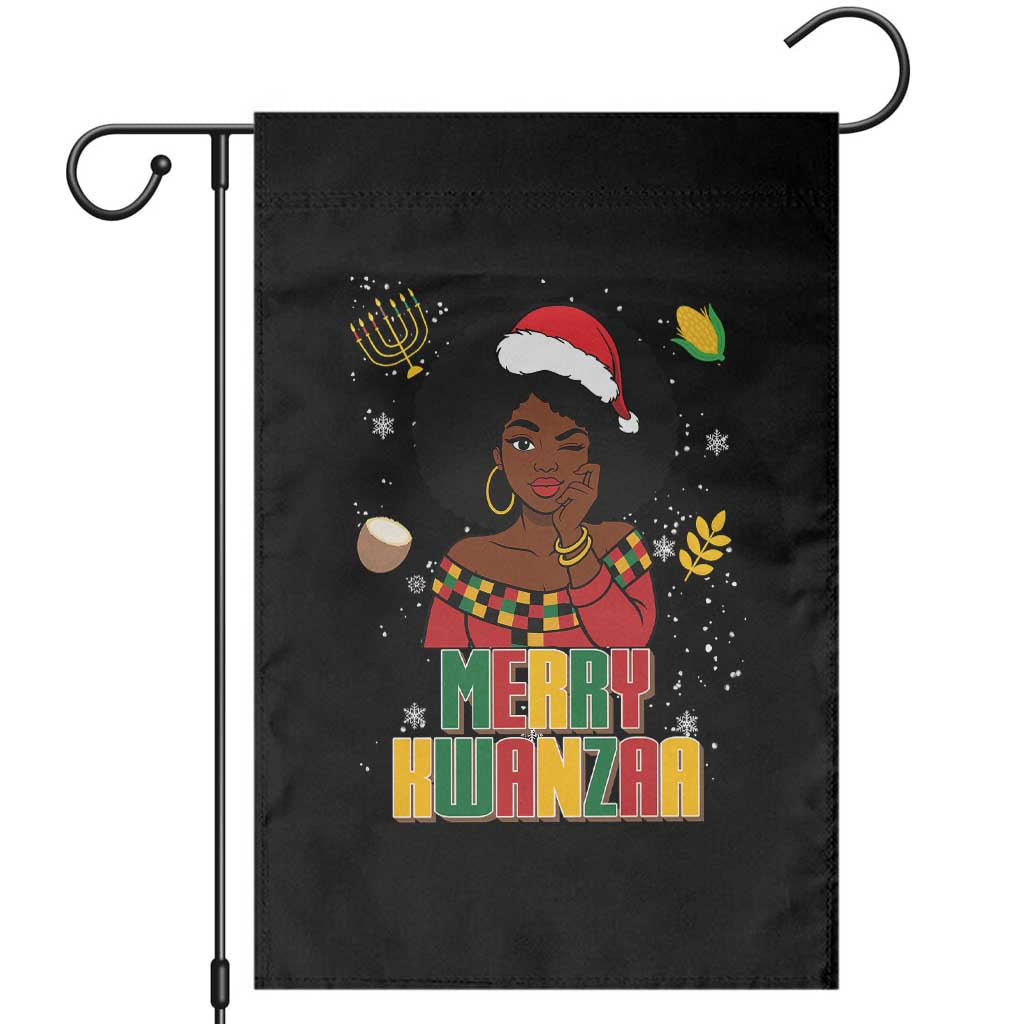 Merry Kwanzaa African American Girl Santa Hat Garden Flag Christmas Gift TS12 Black Print Your Wear