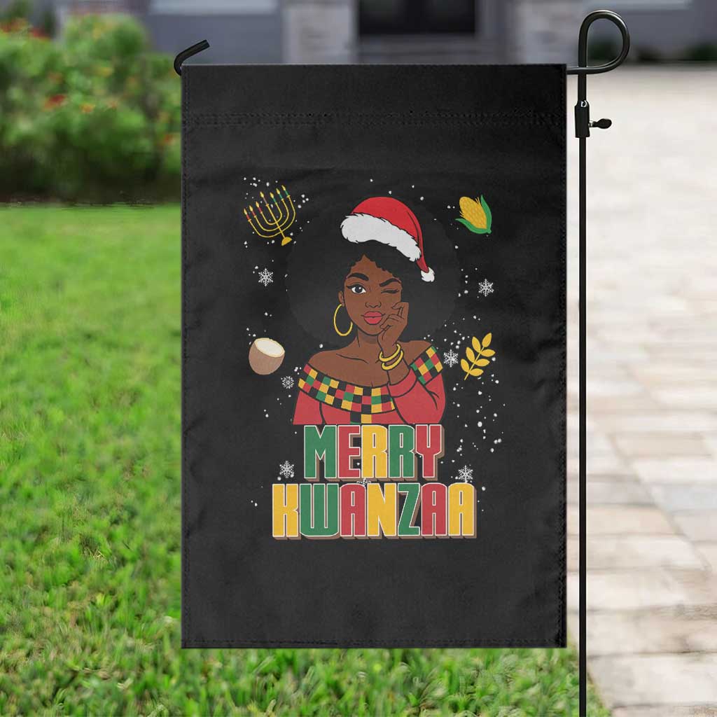 Merry Kwanzaa African American Girl Santa Hat Garden Flag Christmas Gift TS12 Print Your Wear