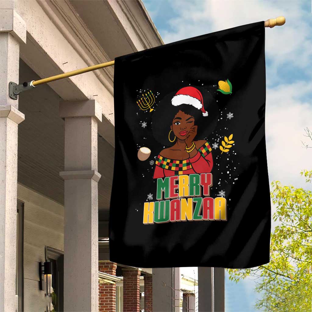 Merry Kwanzaa African American Girl Santa Hat Garden Flag Christmas Gift TS12 Print Your Wear