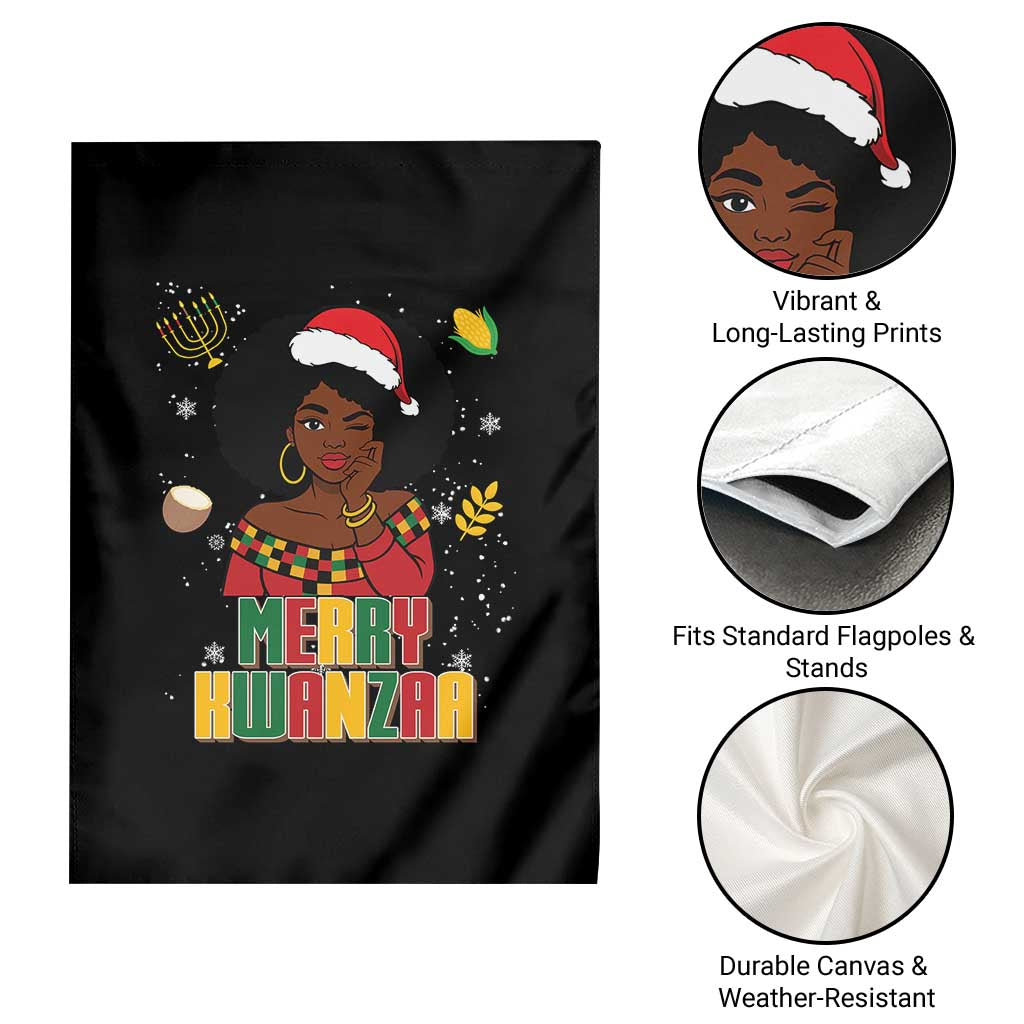Merry Kwanzaa African American Girl Santa Hat Garden Flag Christmas Gift TS12 Print Your Wear
