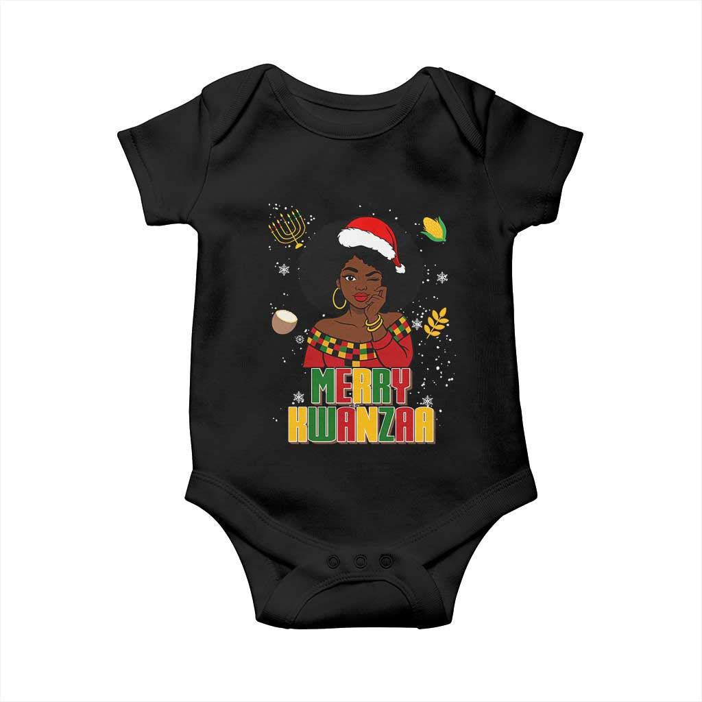 Merry Kwanzaa African American Girl Santa Hat Baby Onesie Christmas Gift TS12 Black Print Your Wear