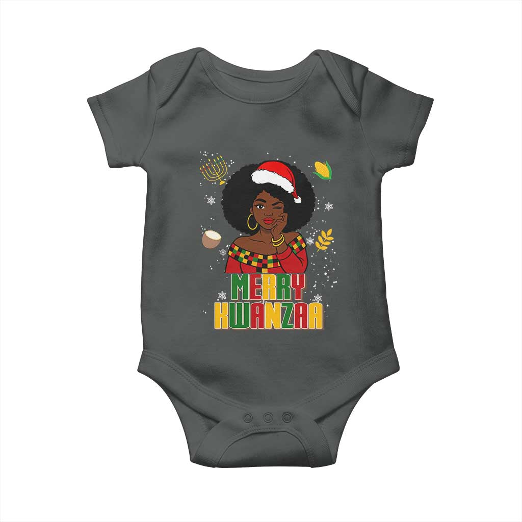 Merry Kwanzaa African American Girl Santa Hat Baby Onesie Christmas Gift TS12 Dark Heather Print Your Wear