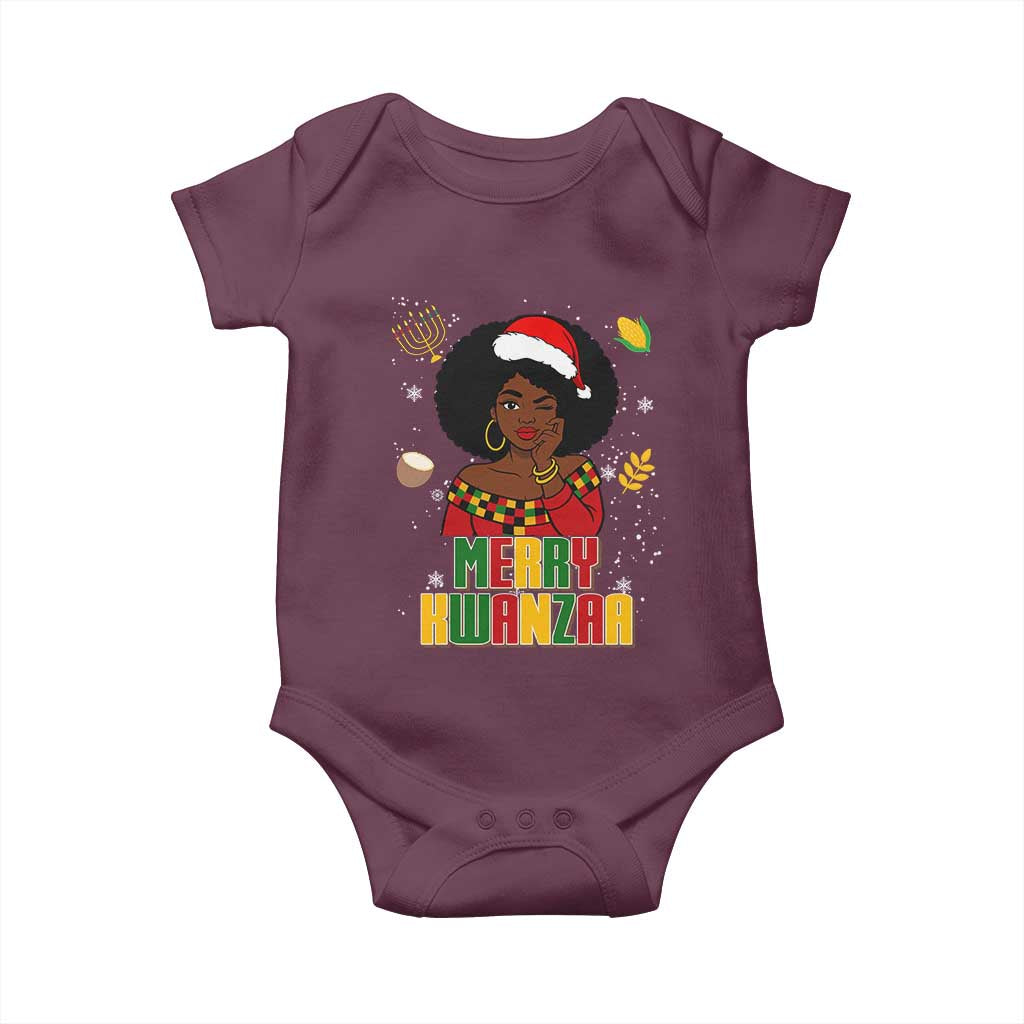 Merry Kwanzaa African American Girl Santa Hat Baby Onesie Christmas Gift TS12 Maroon Print Your Wear