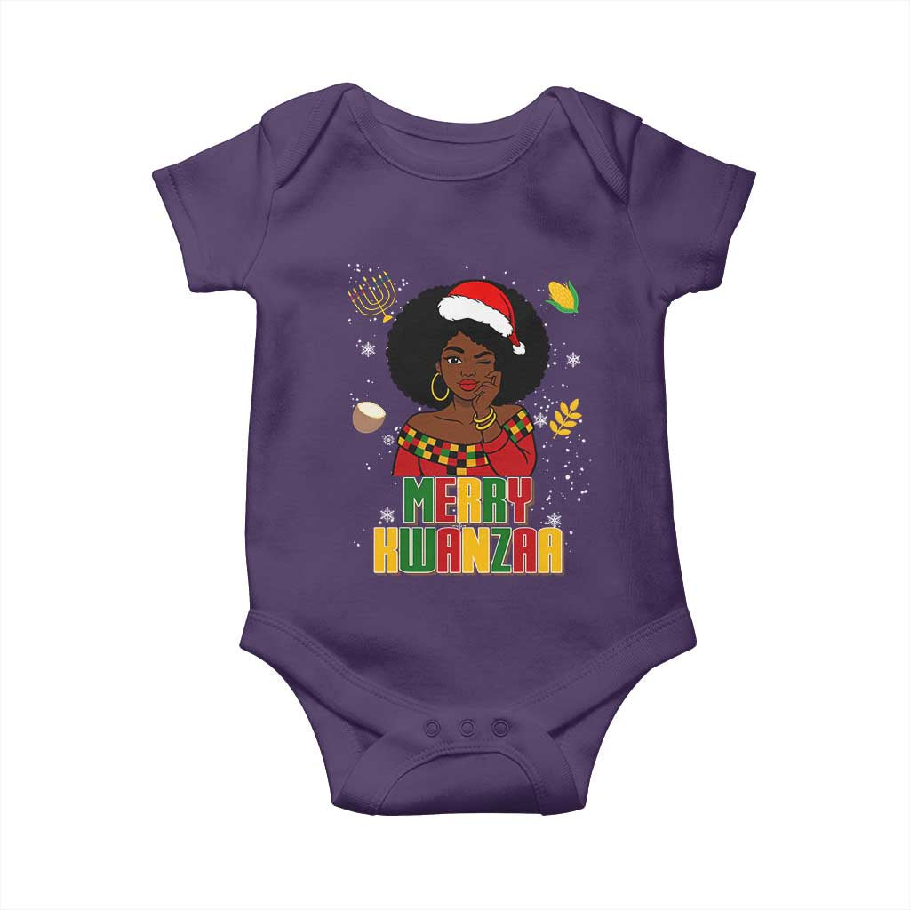 Merry Kwanzaa African American Girl Santa Hat Baby Onesie Christmas Gift TS12 Purple Print Your Wear