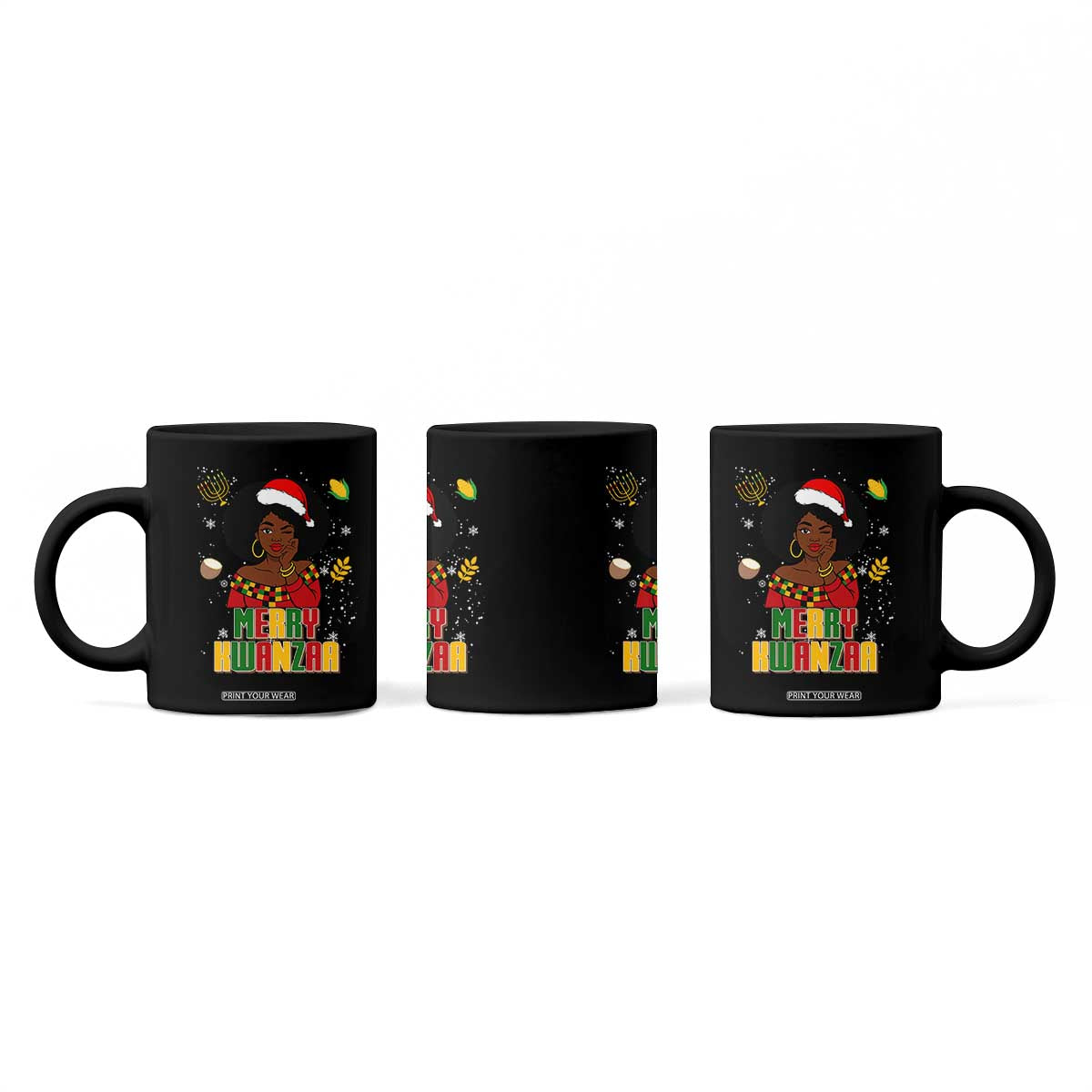 Merry Kwanzaa African American Girl Santa Hat Coffee Mug Christmas Gift TS12 Print Your Wear