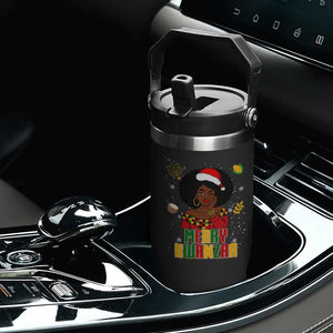 Merry Kwanzaa African American Girl Santa Hat Flip Straw Tumbler Christmas Gift TS12 Print Your Wear