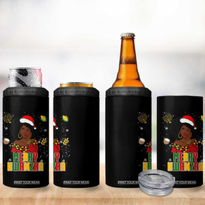 Merry Kwanzaa African American Girl Santa Hat 4 in 1 Can Cooler Tumbler Christmas Gift TS12 Print Your Wear