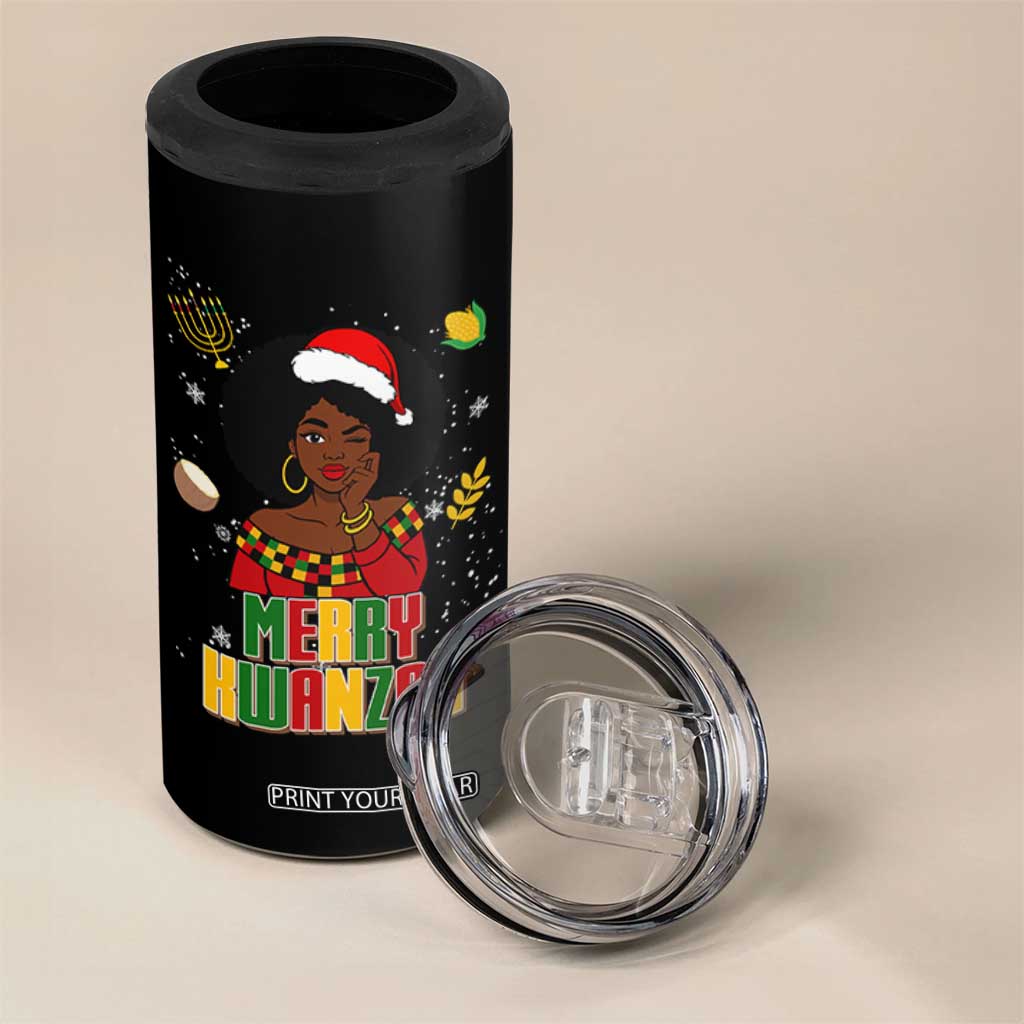 Merry Kwanzaa African American Girl Santa Hat 4 in 1 Can Cooler Tumbler Christmas Gift TS12 Print Your Wear