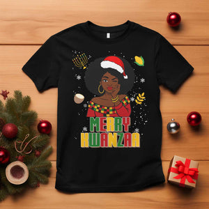 Merry Kwanzaa African American Girl Santa Hat T Shirt Christmas Gift TS12 Black Print Your Wear