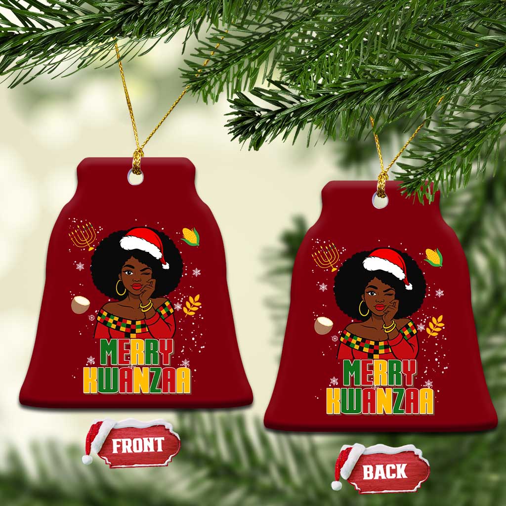 Merry Kwanzaa African American Girl Santa Hat Ceramic Ornament Christmas Gift TS12 Print Your Wear