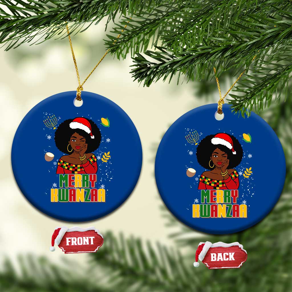 Merry Kwanzaa African American Girl Santa Hat Ceramic Ornament Christmas Gift TS12 1pc Blue Print Your Wear