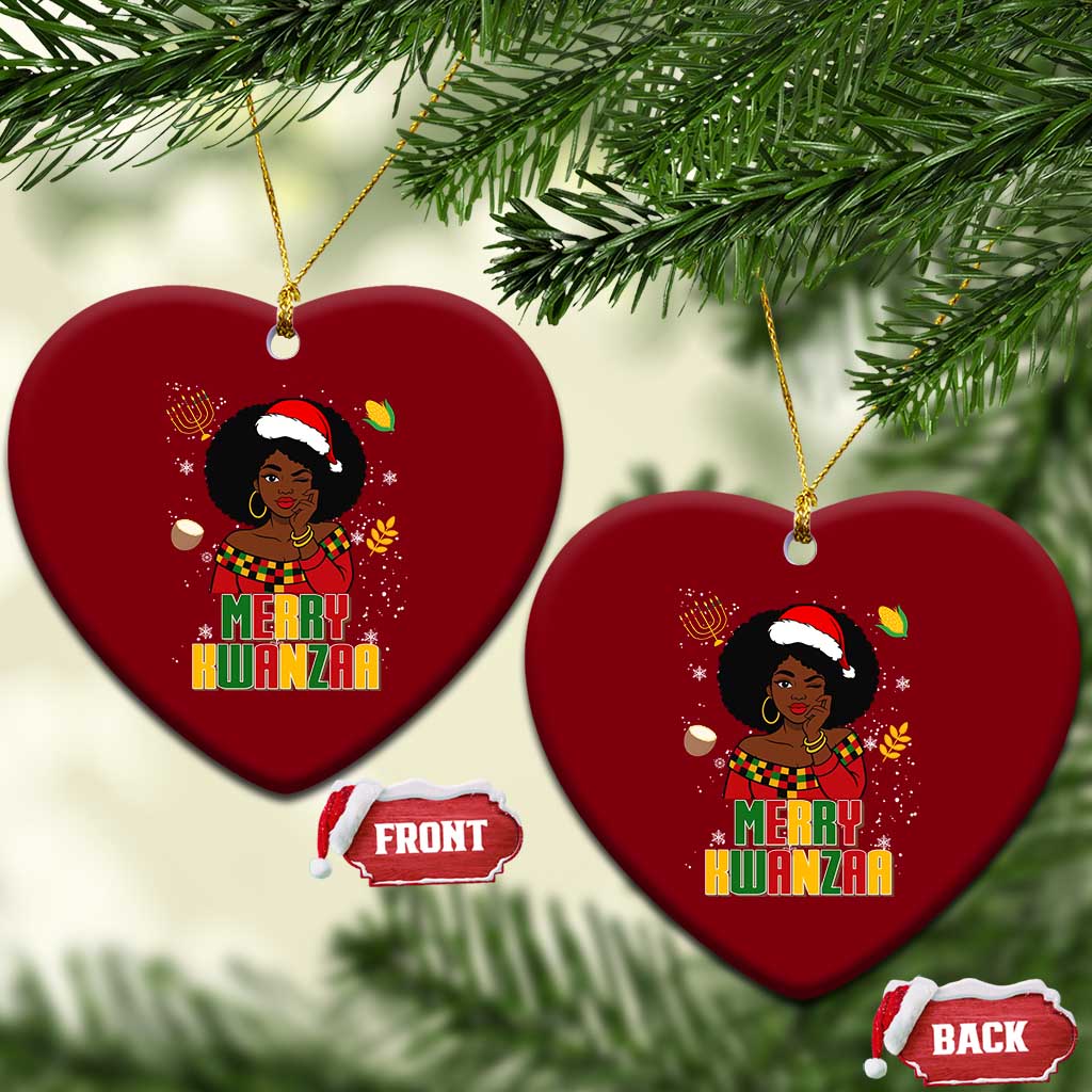 Merry Kwanzaa African American Girl Santa Hat Ceramic Ornament Christmas Gift TS12 Print Your Wear