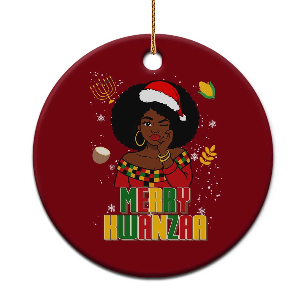 Merry Kwanzaa African American Girl Santa Hat Ceramic Ornament Christmas Gift TS12 1pc Red Print Your Wear