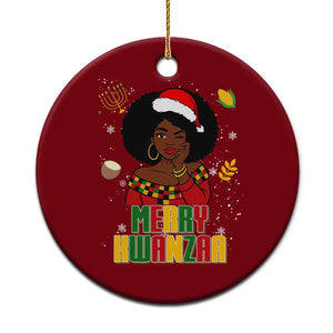 Merry Kwanzaa African American Girl Santa Hat Ceramic Ornament Christmas Gift TS12 1pc Red Print Your Wear
