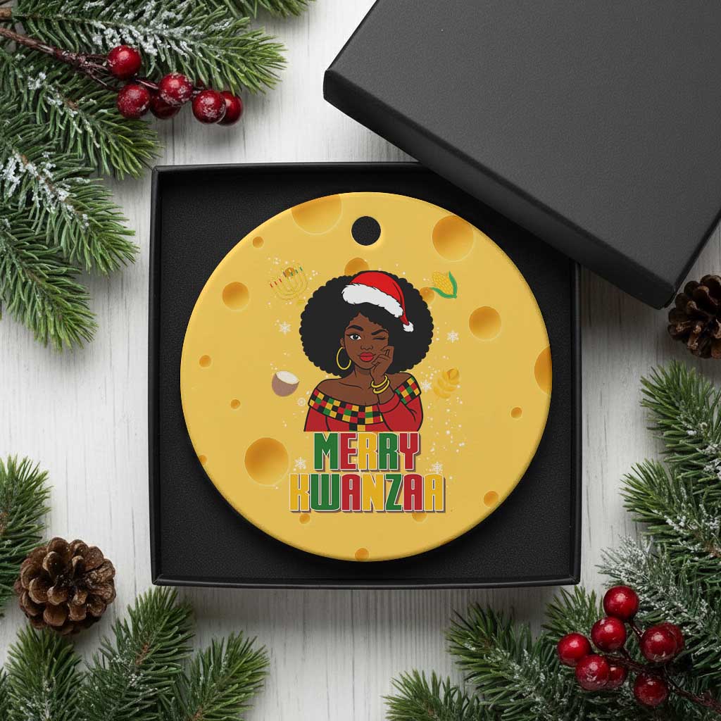 Merry Kwanzaa African American Girl Santa Hat Ceramic Ornament Christmas Gift TS12 1pc Yellow Cheese Print Your Wear