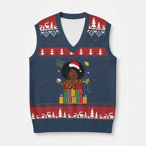 Merry Kwanzaa African American Girl Santa Hat V-Neck Knit Sweater Vest Xmas Gift TS12 Navy Red Print Your Wear