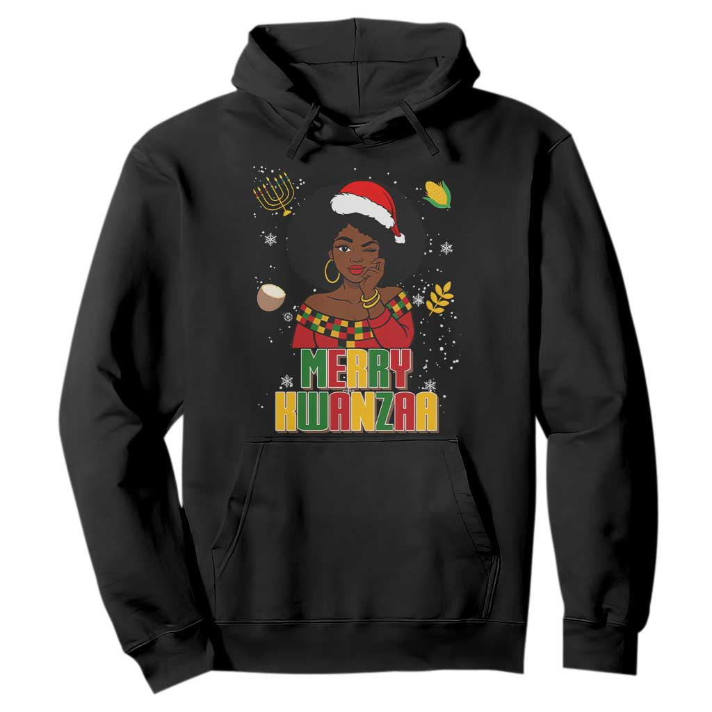 Merry Kwanzaa African American Girl Santa Hat Hoodie Christmas Gift TS12 Black Print Your Wear