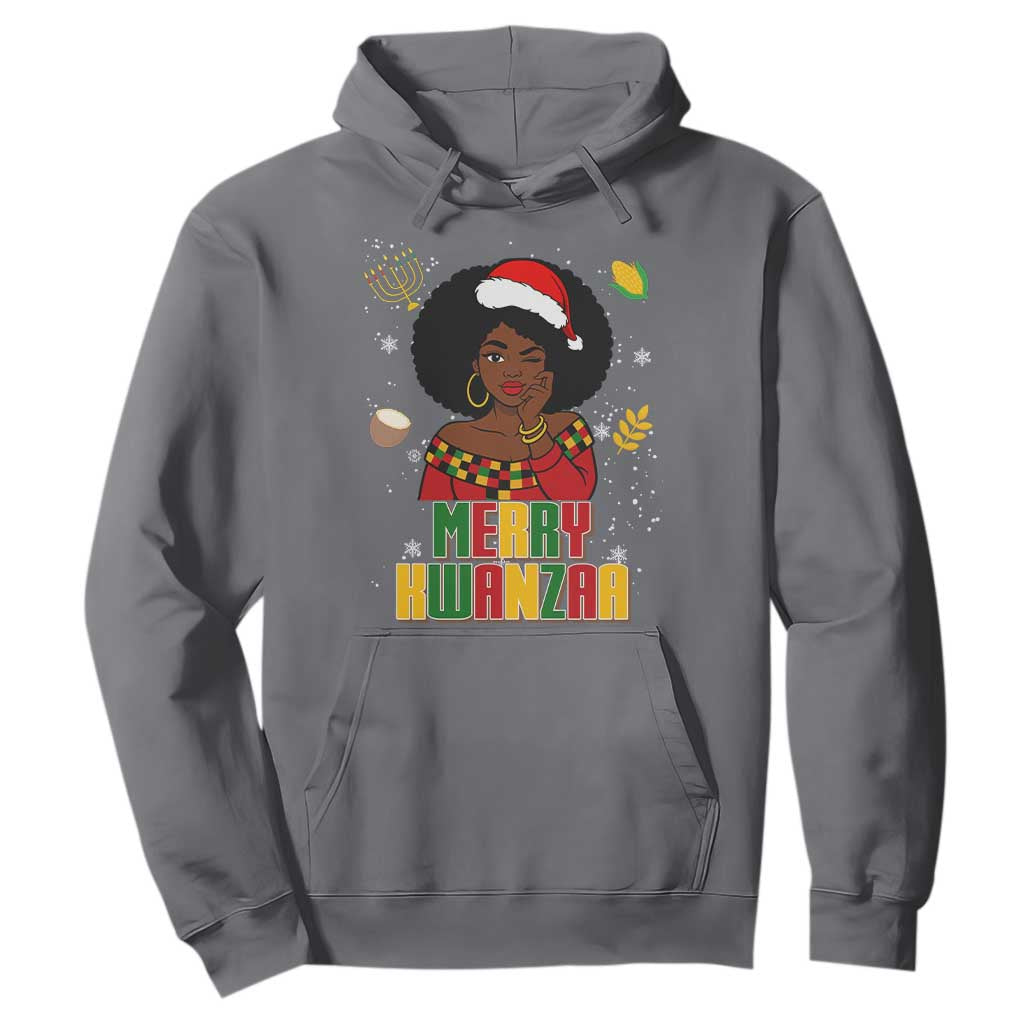 Merry Kwanzaa African American Girl Santa Hat Hoodie Christmas Gift TS12 Charcoal Print Your Wear