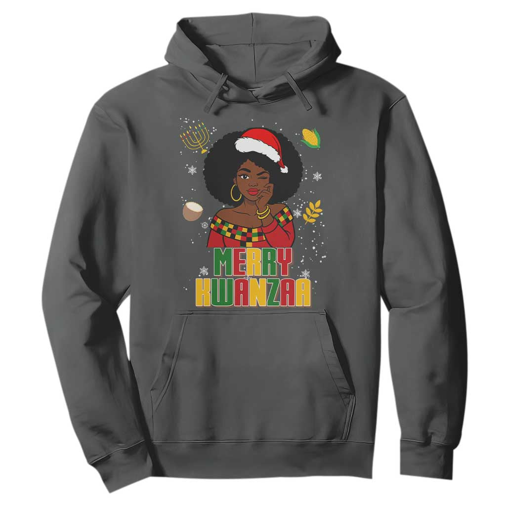 Merry Kwanzaa African American Girl Santa Hat Hoodie Christmas Gift TS12 Dark Heather Print Your Wear