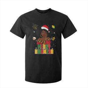 Merry Kwanzaa African American Girl Santa Hat T Shirt For Kid Christmas Gift TS12 Black Print Your Wear