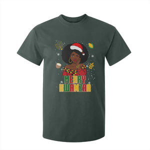 Merry Kwanzaa African American Girl Santa Hat T Shirt For Kid Christmas Gift TS12 Dark Forest Green Print Your Wear