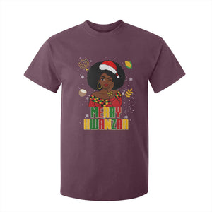 Merry Kwanzaa African American Girl Santa Hat T Shirt For Kid Christmas Gift TS12 Maroon Print Your Wear