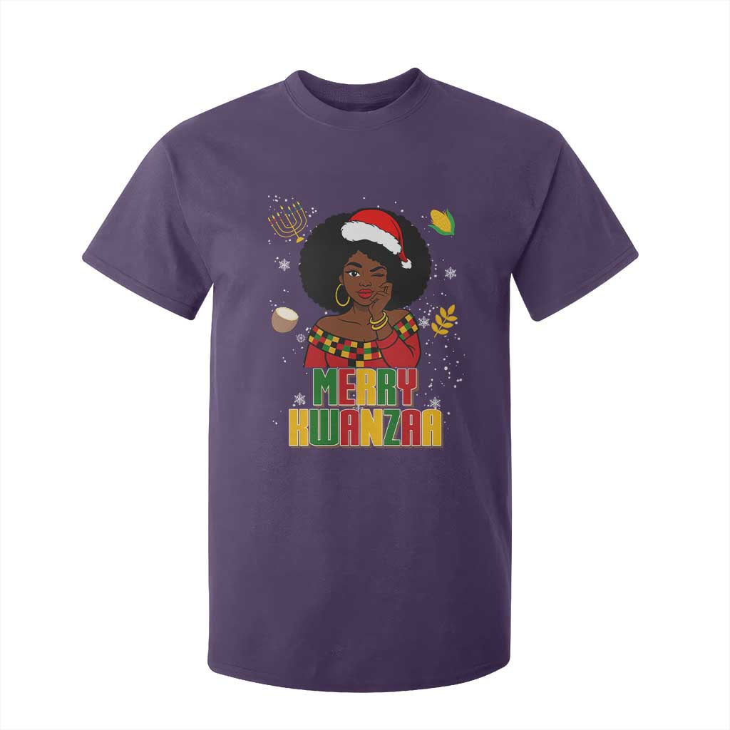 Merry Kwanzaa African American Girl Santa Hat T Shirt For Kid Christmas Gift TS12 Purple Print Your Wear