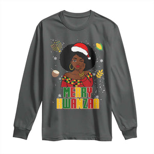 Merry Kwanzaa African American Girl Santa Hat Long Sleeve Shirt Christmas Gift TS12 Dark Heather Print Your Wear