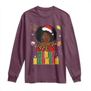 Merry Kwanzaa African American Girl Santa Hat Long Sleeve Shirt Christmas Gift TS12 Maroon Print Your Wear