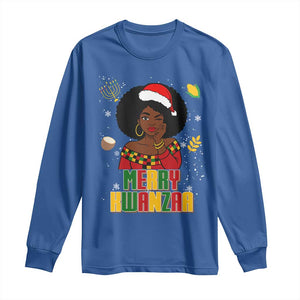 Merry Kwanzaa African American Girl Santa Hat Long Sleeve Shirt Christmas Gift TS12 Royal Blue Print Your Wear