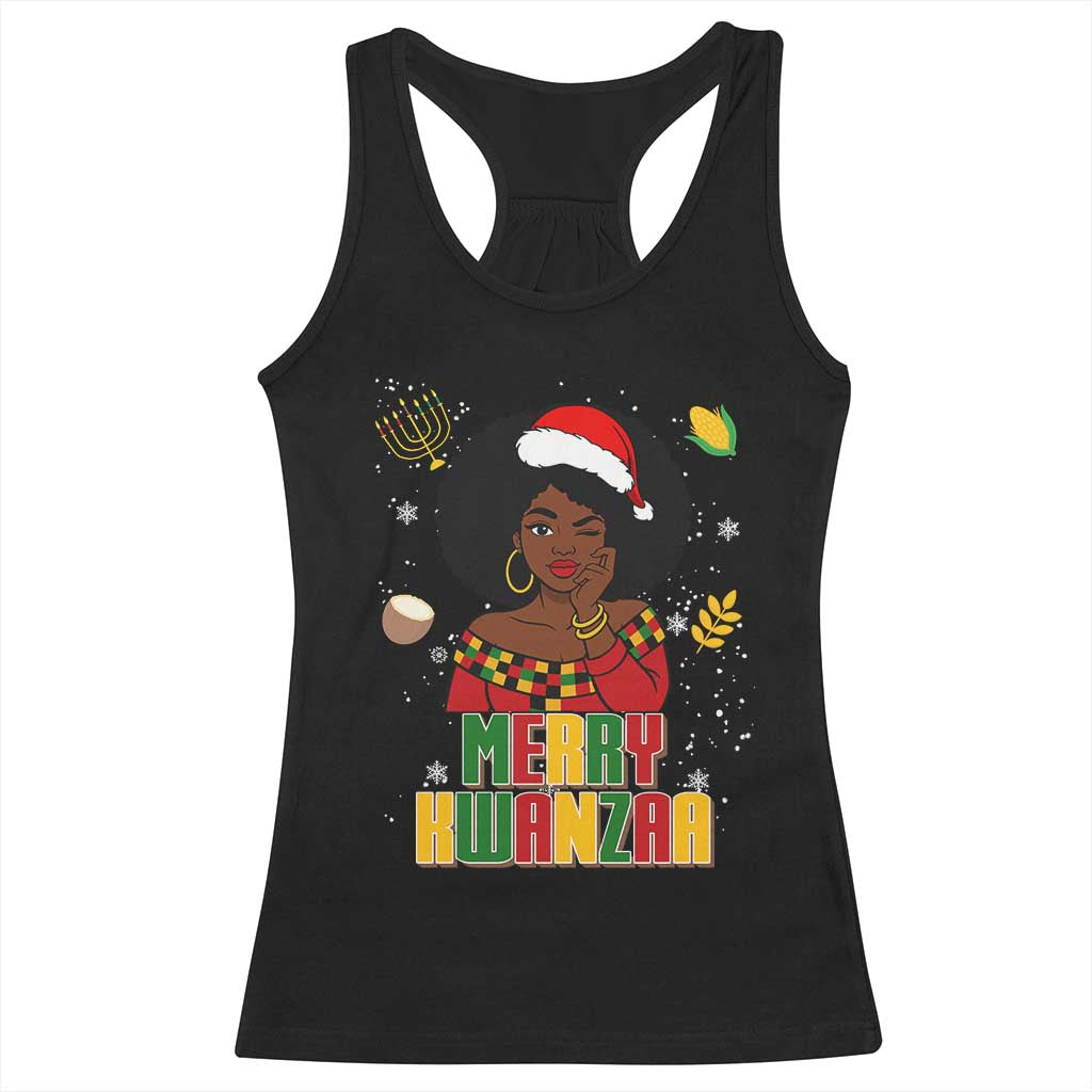 Merry Kwanzaa African American Girl Santa Hat Racerback Tank Top Christmas Gift TS12 Black Print Your Wear