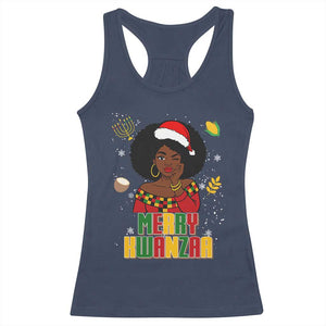 Merry Kwanzaa African American Girl Santa Hat Racerback Tank Top Christmas Gift TS12 Navy Print Your Wear