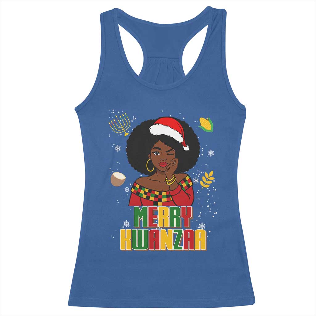 Merry Kwanzaa African American Girl Santa Hat Racerback Tank Top Christmas Gift TS12 Royal Blue Print Your Wear