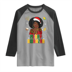 Merry Kwanzaa African American Girl Santa Hat Raglan Shirt Christmas Gift TS12 Sport Gray Black Print Your Wear