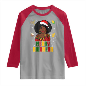 Merry Kwanzaa African American Girl Santa Hat Raglan Shirt Christmas Gift TS12 Sport Gray Red Print Your Wear