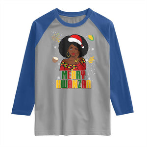 Merry Kwanzaa African American Girl Santa Hat Raglan Shirt Christmas Gift TS12 Sport Gray Royal Print Your Wear