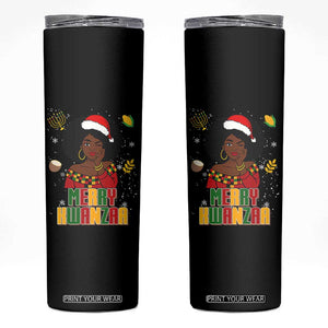 Merry Kwanzaa African American Girl Santa Hat Skinny Tumbler Christmas Gift TS12 Black Print Your Wear