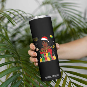 Merry Kwanzaa African American Girl Santa Hat Skinny Tumbler Christmas Gift TS12 Print Your Wear