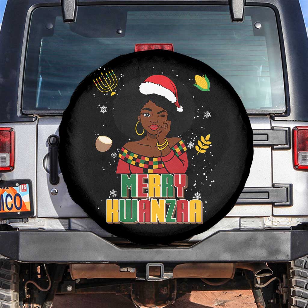 Merry Kwanzaa African American Girl Santa Hat Spare Tire Cover Christmas Gift TS12 No hole Black Print Your Wear