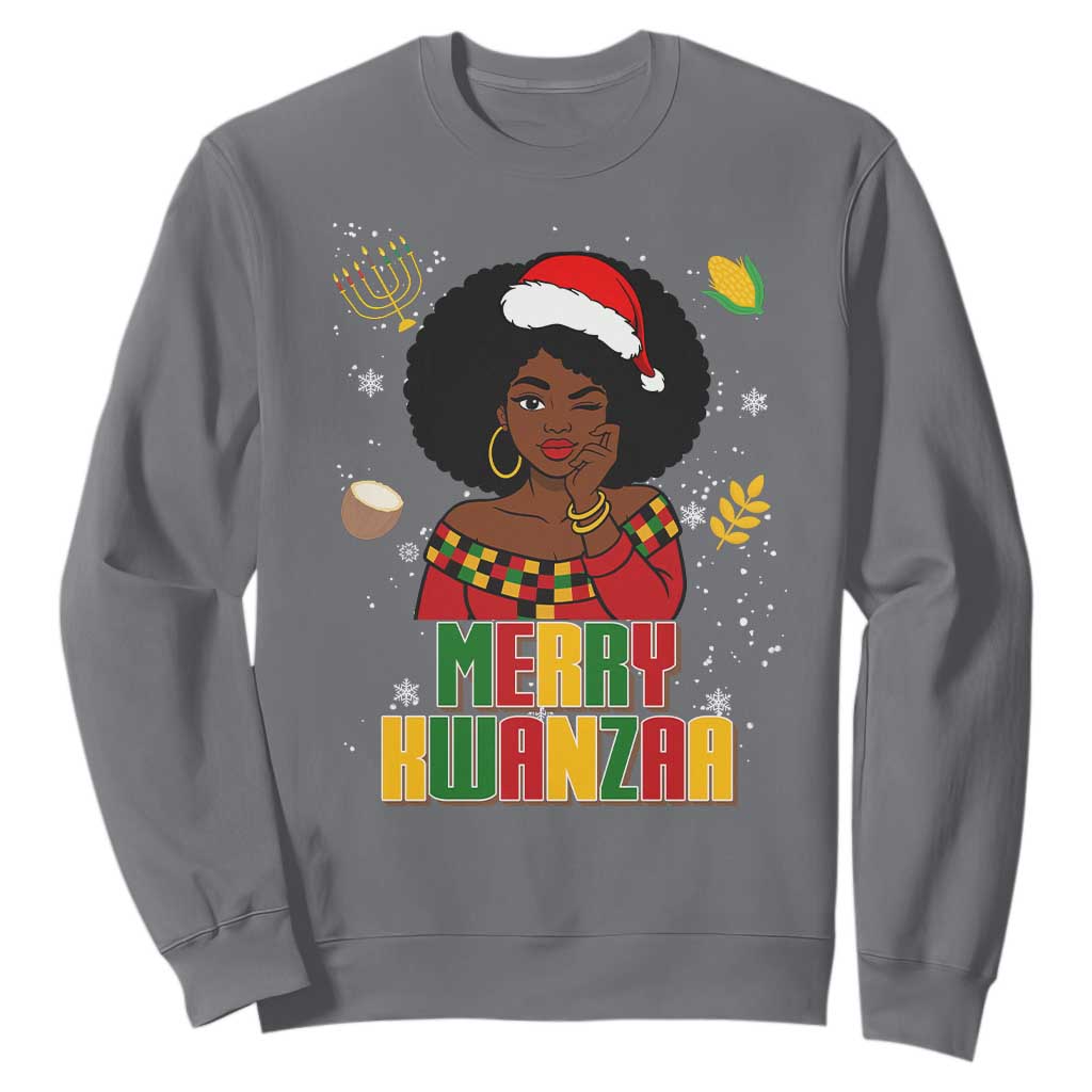 Merry Kwanzaa African American Girl Santa Hat Sweatshirt Christmas Gift TS12 Charcoal Print Your Wear