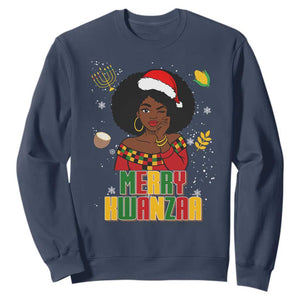 Merry Kwanzaa African American Girl Santa Hat Sweatshirt Christmas Gift TS12 Navy Print Your Wear