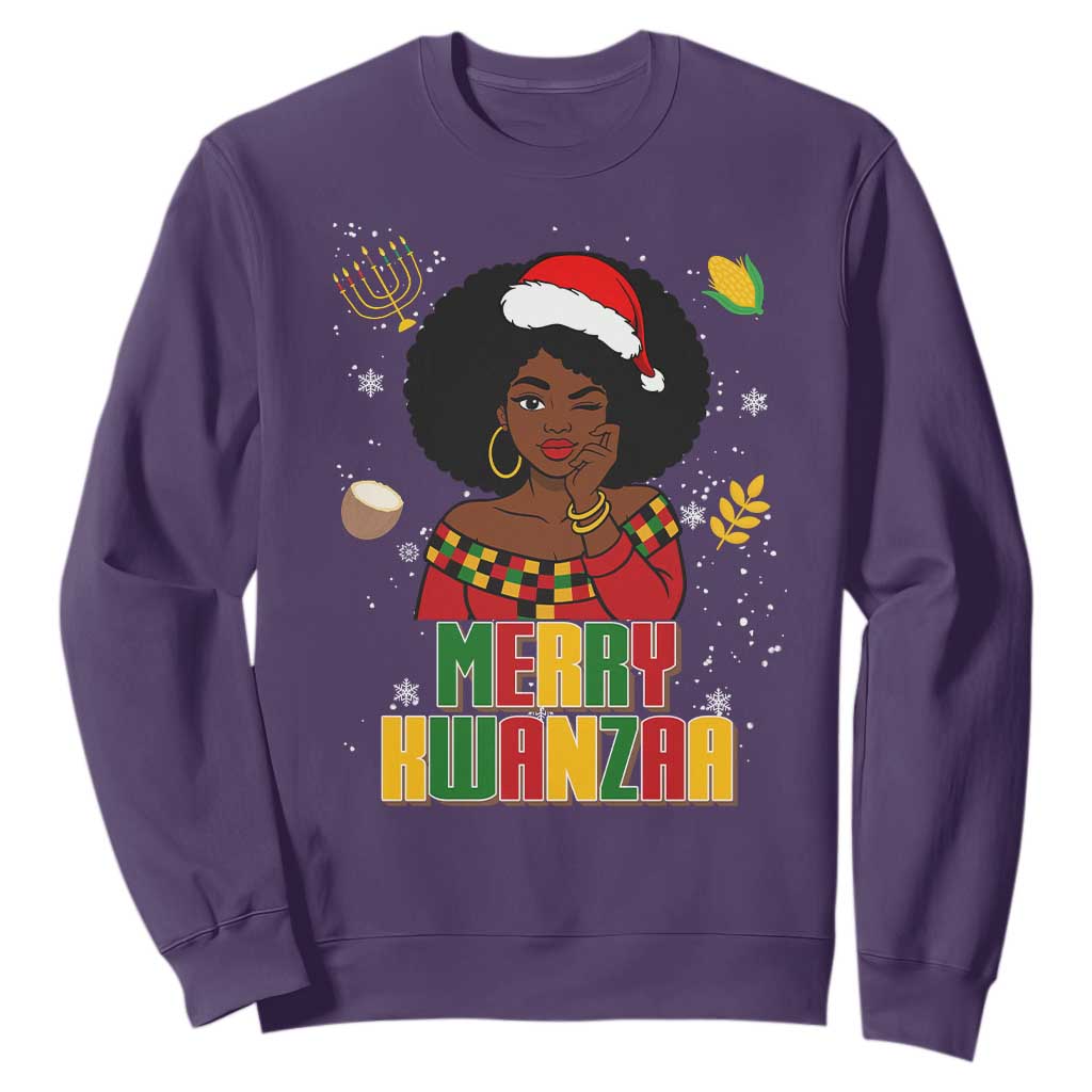 Merry Kwanzaa African American Girl Santa Hat Sweatshirt Christmas Gift TS12 Purple Print Your Wear