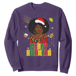 Merry Kwanzaa African American Girl Santa Hat Sweatshirt Christmas Gift TS12 Purple Print Your Wear