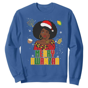 Merry Kwanzaa African American Girl Santa Hat Sweatshirt Christmas Gift TS12 Royal Blue Print Your Wear